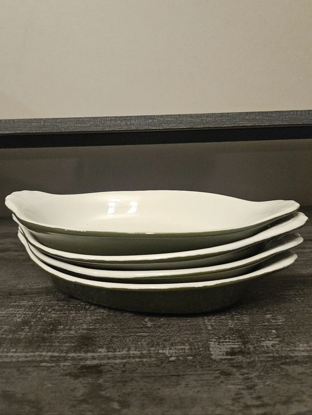 VTG Hall China 528 Olive Green Oval Au Gratin Baking Dishes - Set of 4